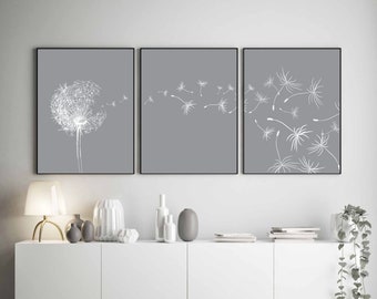 Dandelion wall art print, dandelion prints, dandelion poster, living room bedroom, Colored dandelion decor, minimalist wall decor