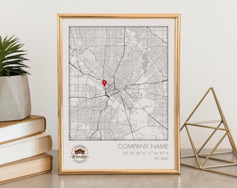 Custom Company Location Map Print, Business Anniversary Gift, DIGITAL Download