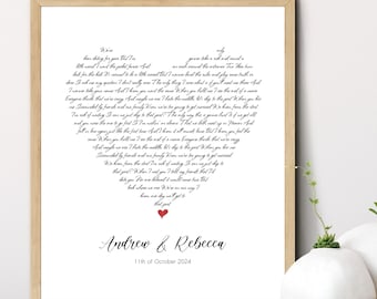 Personalized Song Print, Heart Shaped Lyrics, Wedding Song Lyrics Wall Art, Wedding Gift, First Dance, Custom Song Lyrics Print