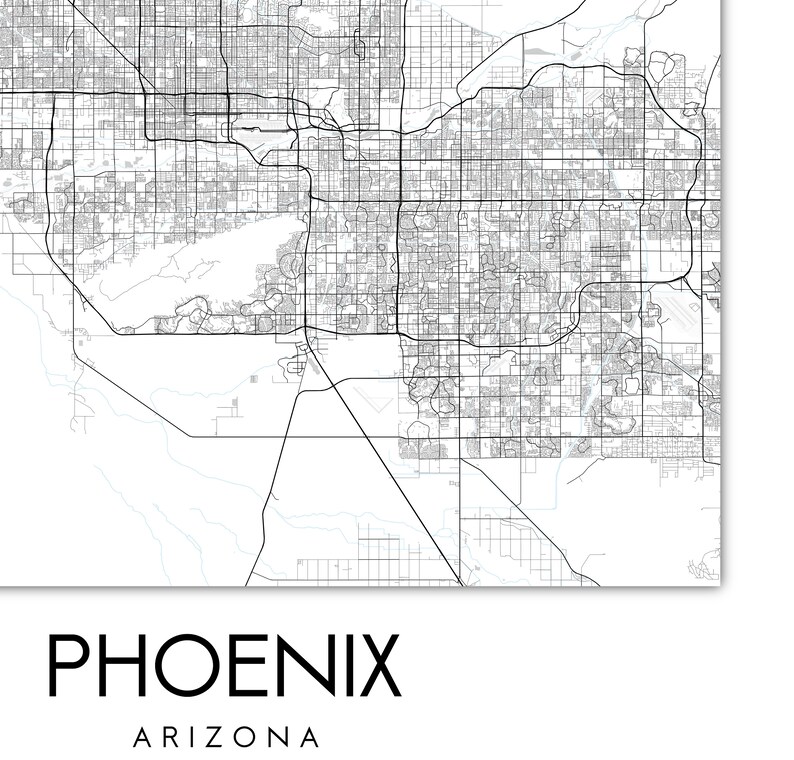 Phoenix Arizona Map Poster Black White City Map Wall Art Map Etsy