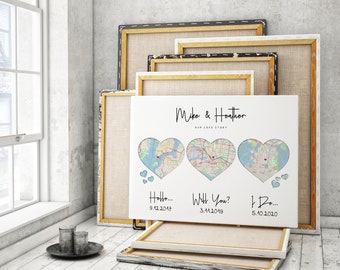 Hello, Will You, I Do, Gifts for her, Personalized Gifts, Map Art Print, Last Minute Custom Gift,  Heart Art, Anniversary Gift