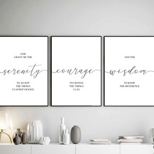 God Grant Me The Serenity, God grant me serenity courage wisdom set of 3 print, Christian Wall Art, Serenity Prayer, Serenity Prayer Sign