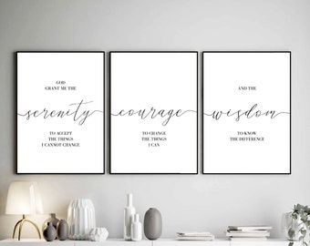 God Grant Me The Serenity, God grant me serenity courage wisdom set of 3 print, Christian Wall Art, Serenity Prayer, Serenity Prayer Sign