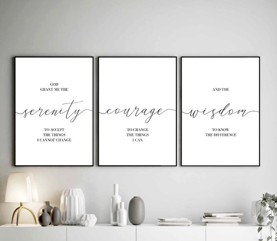 God Grant Me The Serenity, God grant me serenity courage wisdom set of 3 print, Christian Wall Art, Serenity Prayer Sign, Bedroom Sign