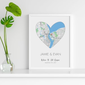 Wo alles begann, personalisierte Karte, individuelle Herzkarte Kunst, wo wir uns trafen, wichtige Daten, personalisiertes Valentinstagsgeschenk