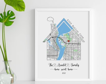 Personalized New House Print, Housewarming Map Gift, New Home Print, First Home Print, Home Sweet Home, Last Minute Custom Gift