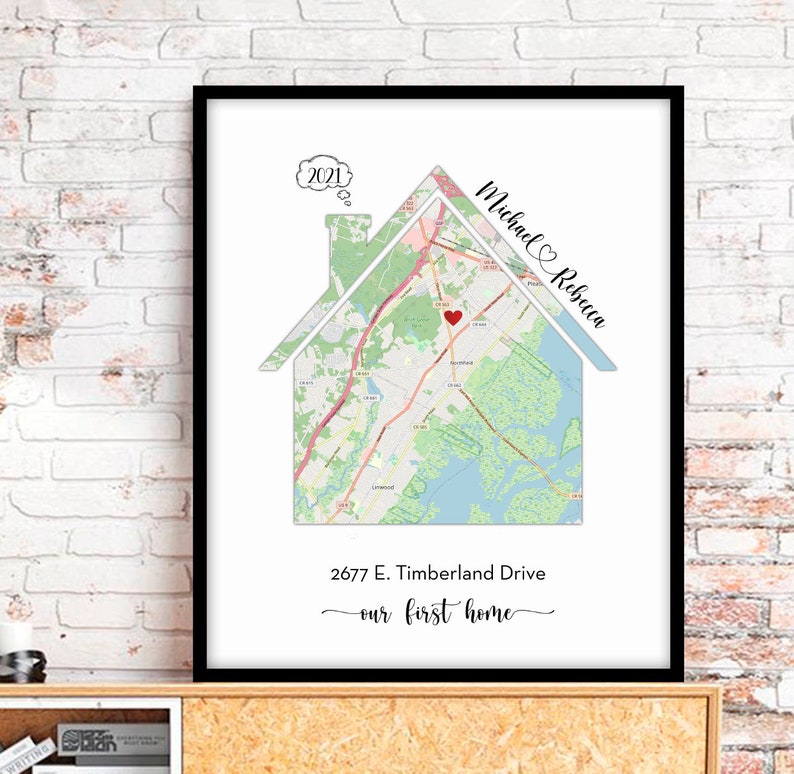 New Home gift, Housewarming Gift for couple, New House Map, First Home Gift idea, Last Minute Custom Gift ,Personalized Realtor Gift 