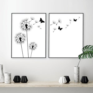 Dandelion Printable, Dandelion Print Set of 2, Dandelion Wall Art ...