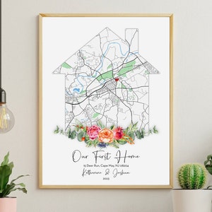 Regalo per la nuova casa, regalo di inaugurazione della casa per coppia, mappa della nuova casa, idea regalo per la prima casa, regalo personalizzato dell'ultimo minuto, regalo personalizzato dell'agente immobiliare