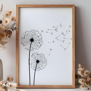 Dandelions Wall Art, Minimalist Print, Scandinavian Modern Graphi Decor (Digital files) image 6