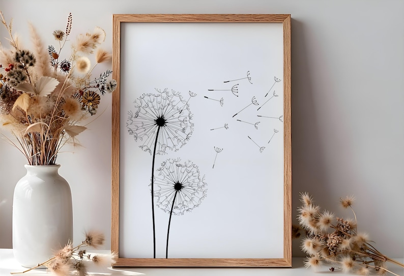 Dandelions Wall Art, Minimalist Print, Scandinavian Modern Graphi Decor (Digital files) image 6