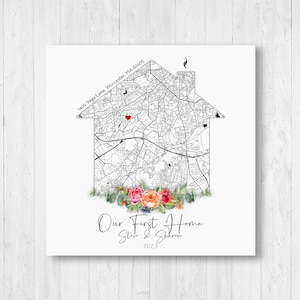 Regalo per agente immobiliare per cliente, cartello "Home Sweet Home", regalo per nuova casa, regalo di inaugurazione della casa per coppia, mappa della nuova casa, idea regalo per la prima casa