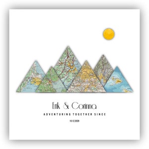 Landkarte Berge, 6 Orte der Berge, Landkarte Berge, Bergposter personalisiert, Geschenk für Eltern, Jahrestagsgeschenk