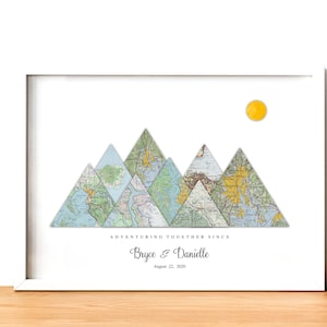 Mapa de montaña personalizado, regalo para pareja, arte de mapa personalizado, regalo de boda, regalo de aniversario, aventura juntos, regalo para amantes de los viajes