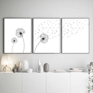 Imprimable pissenlit, décoration intérieure pissenlit, dessin pissenlit, art mural pissenlit, estampes de chambre à coucher, art mural de chambre à coucher, décoration murale minimaliste