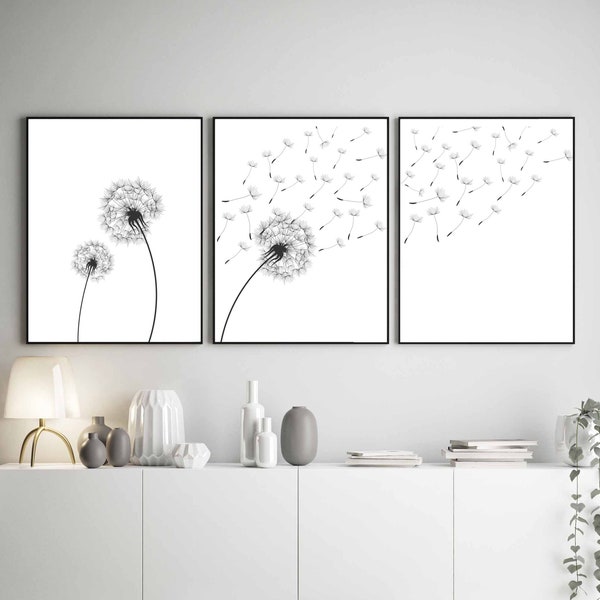 Dandelion printable, Dandelion home decor, Dandelion drawing, Dandelion wall art, Bedroom prints, Bedroom wall art, Minimalist wall decor