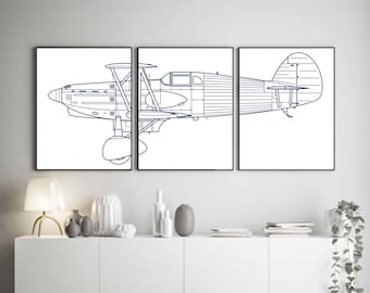 Vintage Biplane Blueprint Print, Travel Nursery Decor, DIGITAL Download