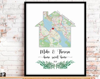 Personalized Home Map Print, Housewarming Present (Digital File)