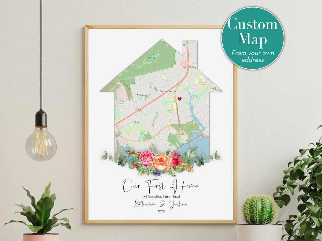 House Map Graphics Custom House Map Art – First Home Gift, Personalized Location Print ...