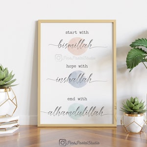 Start with Bismillah, Hope with Inshallah, End with Alhamdulillah | Dua for every event | Digital download