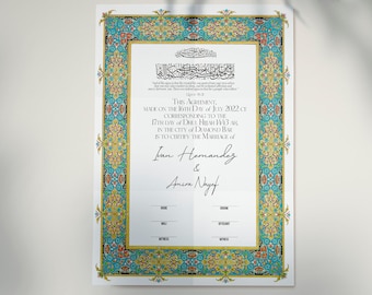 Nikkah Contract | Personalized Nikah Nama | Muslim Marriage Certificate | Customized Wedding Nikaah Souvenir