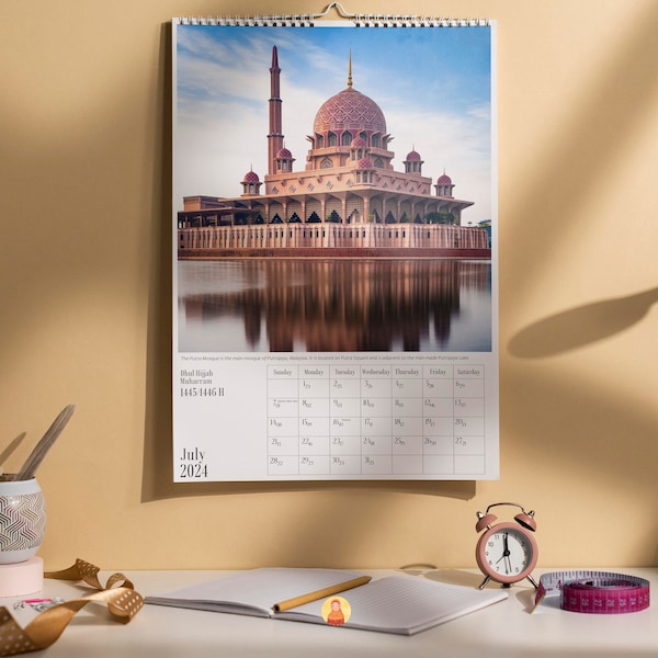 2024 Islamic Wall Calendar with Hijri dates & events | Beautiful Mosques Edition | Muslim Stationary Modern Design