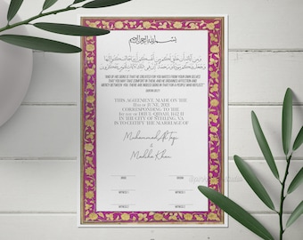 Nikkah Contract | Personalized Nikah Nama | Muslim Marriage Certificate | Customized Wedding Nikaah Souvenir | Blue Floral