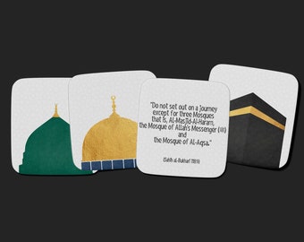 Pack Of 4 Fridge Magnets - The Holy Places of Islam Refrigerator Magnet - Islamic Muslim Gift | Kaaba, Masjid An Nabwi & Al Aqsa Mosque