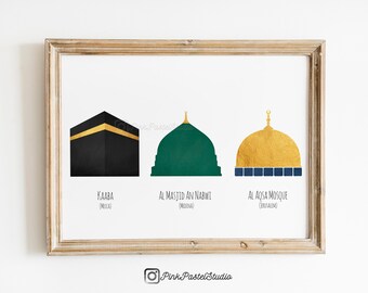 Kaaba, Al Masjid An Nabwi & Al Aqsa Mosque | Islamic Holy Cities | Makkah, Madinah, Quds [Jerusalem] - Print