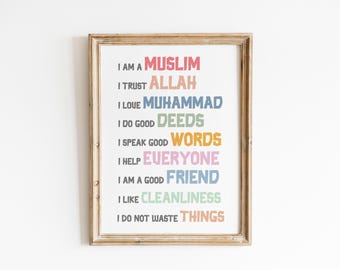 Muslim Children Daily Affirmations Poster | Islamic Classroom Resource Motivation Art | Positive Affirmations for Kids Growth