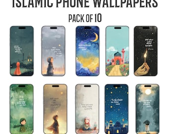 Islamic Phone Wallpaper Bundle | Cute Islamic Reminders for Muslims (Pack of 10)