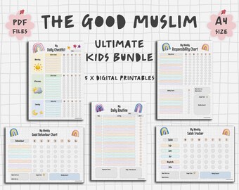 The Good Muslim Ultimate Kids Bundle | 5 in 1 Printables for Muslim Children | PDF Checklist Personalized Planner