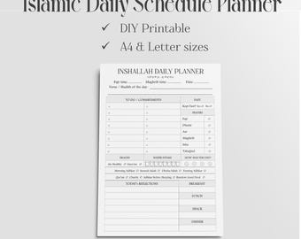 Inshallah Daily Islamic Planner | A4 & Letter Size |Printable Personalized Planner for Muslims