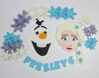 Large Edible Fondant Elsa Cake Topper. Edible Olaf Cake Topper. Edible Frozen Cake Topper.