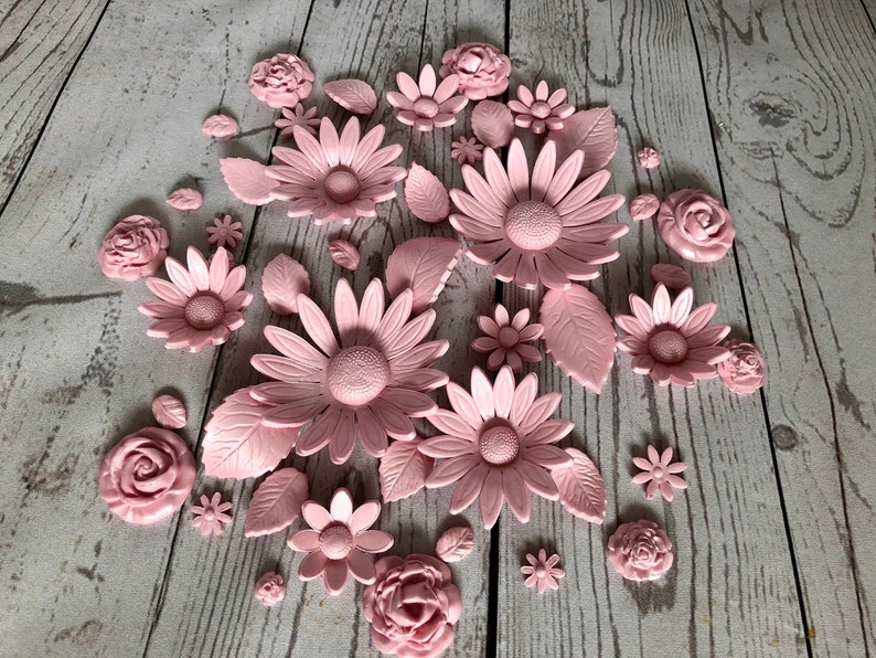Edible Pink Roses Daisies Leaves. Edible Pink Wedding Flowers. Etsy