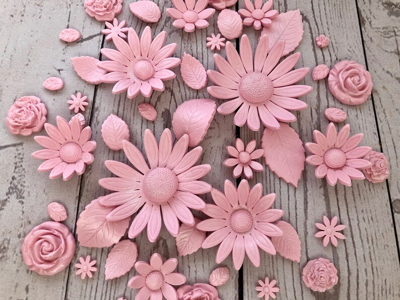 Edible Pink Roses Daisies Leaves. Edible Pink Wedding Flowers. Etsy