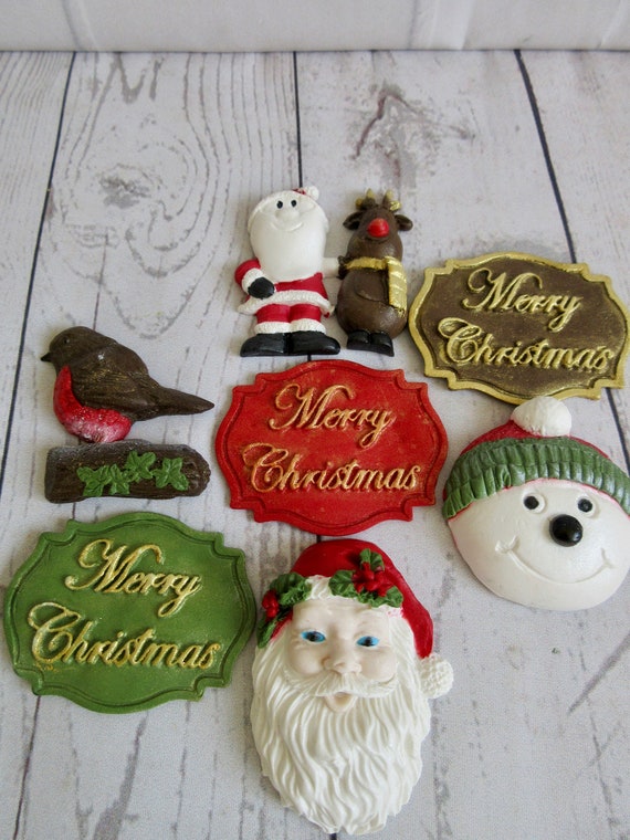 Edible Christmas Cake Toppers Edible Santa Rudolph Snowman Etsy