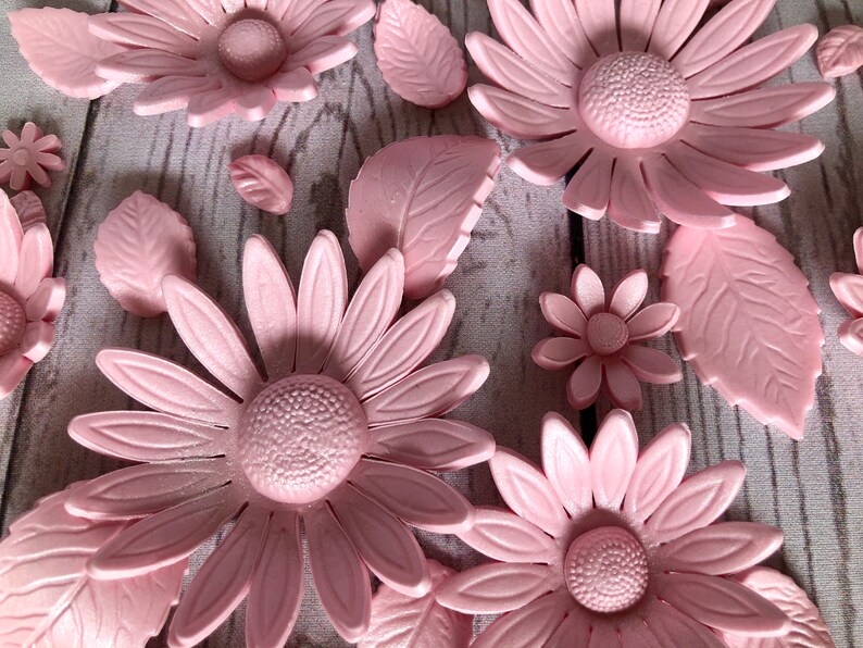 Edible Pink Roses Daisies Leaves. Edible Pink Wedding Flowers. Etsy