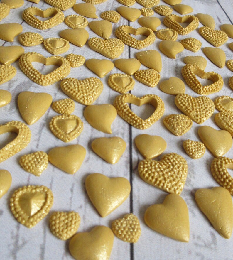 Edible gold hearts cake decorations. Fondant gold hearts. Etsy
