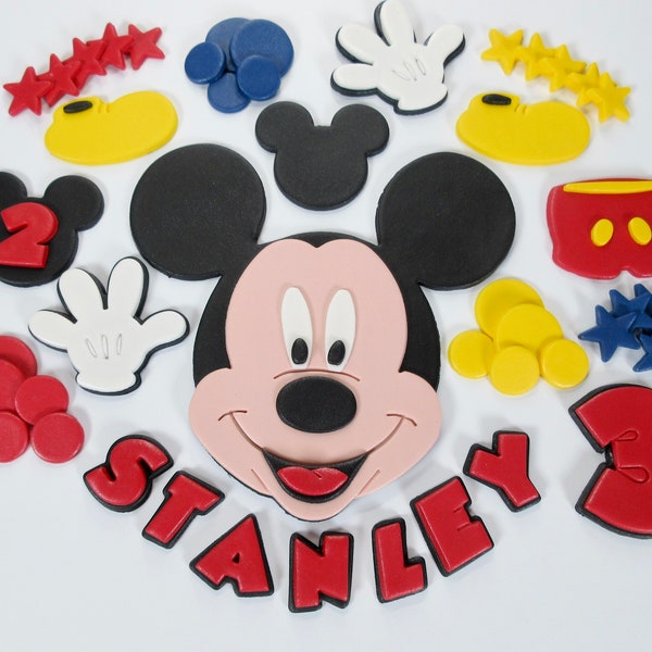 Edible Mickey Mouse Cake Topper Personalised. Fondant Mickey Mouse Birthday Cake Decorations.
