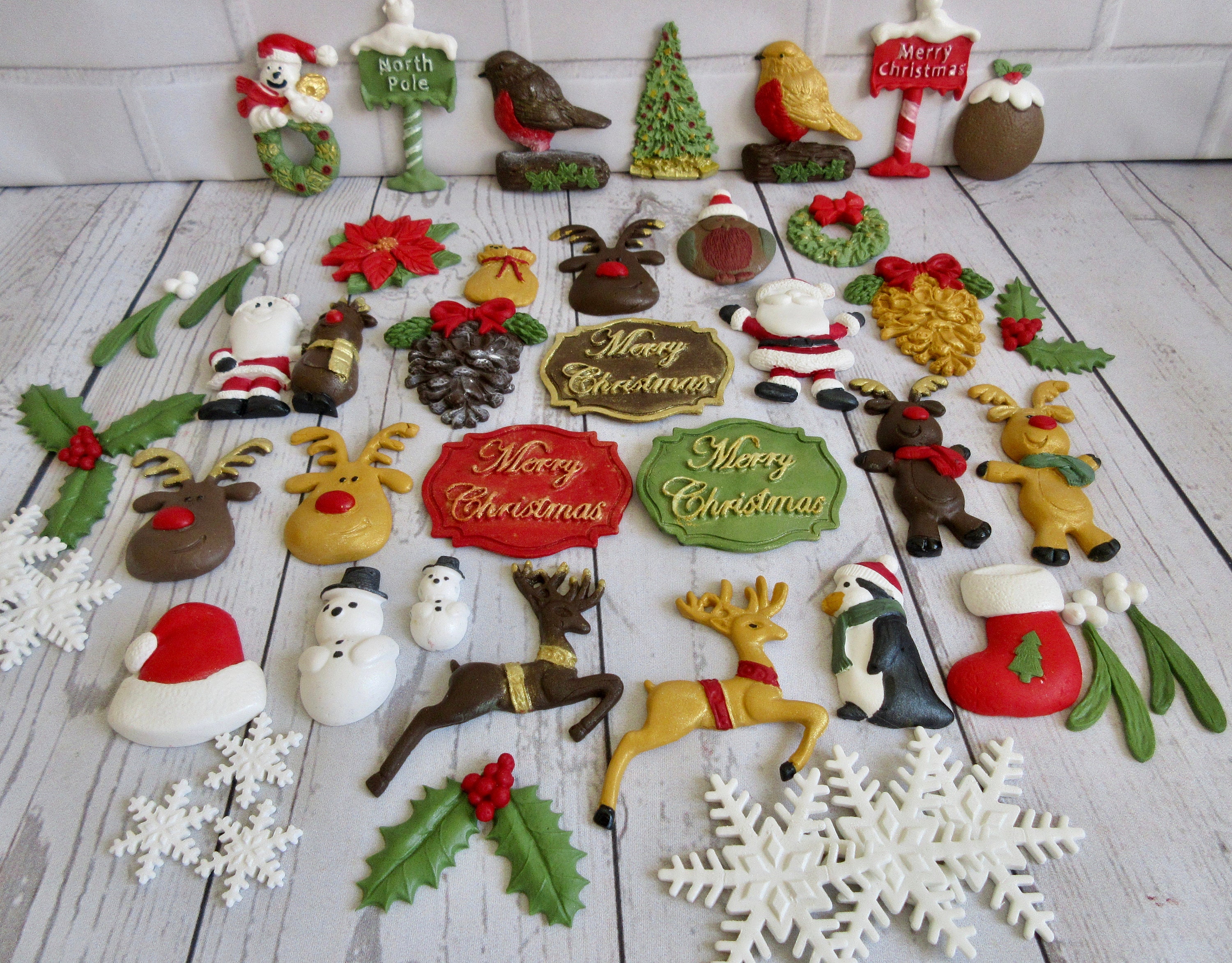 Edible Christmas Cake Decorations Fondant Christmas Etsy