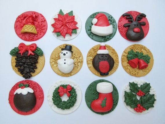 Buy Edible Christmas Toppers. Fondant Christmas Cupcake Online in India Etsy