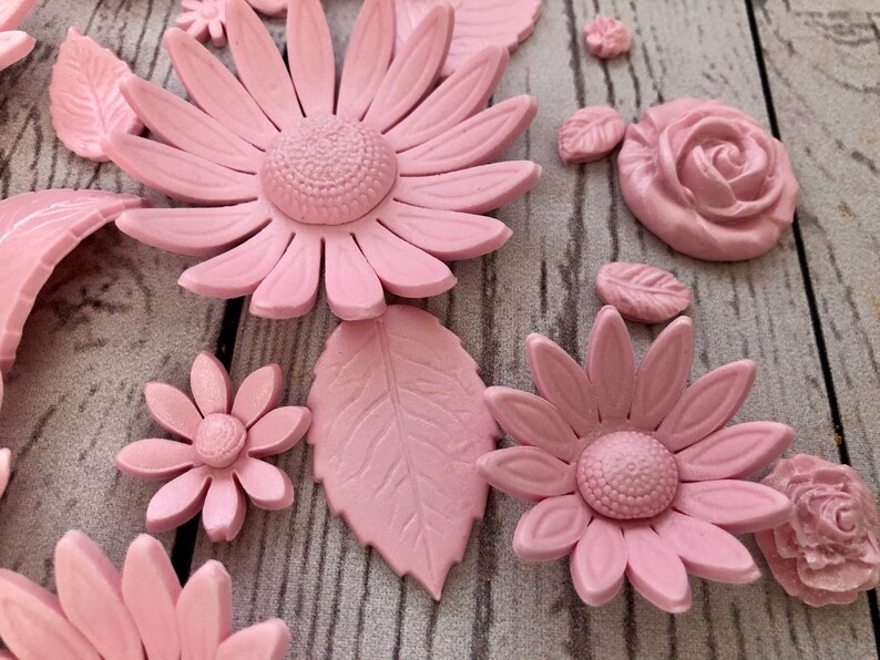 Edible Pink Roses Daisies Leaves. Edible Pink Wedding Flowers. Etsy