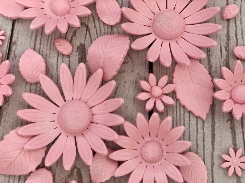 Edible Pink Roses Daisies Leaves. Edible Pink Wedding Flowers. Etsy