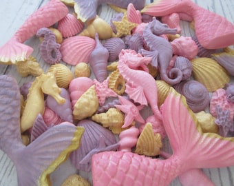 Edible Sugar Icing Mermaid Tails Pink Lilac Birthday Glittered CupCake Toppers