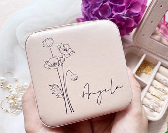 Personalized jewelry box, Birthday gift, jewelry box, wedding jewelry case, bridesmaid gift, Travel Case, Customized Name Jewelry box
