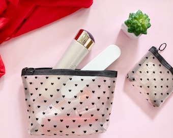 Transparent Makeup Bag: Heart Print Cosmetic Bag