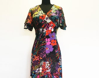 Vintage 60s Bright Graphic Floral Maxi Dress