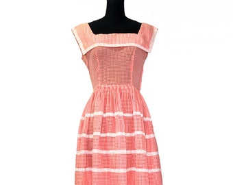 Vintage 1950s Bright Red Gingham and Lace Sundress