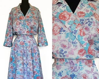 Vintage 80s Floral Printed Cotton Dress, Size M/L